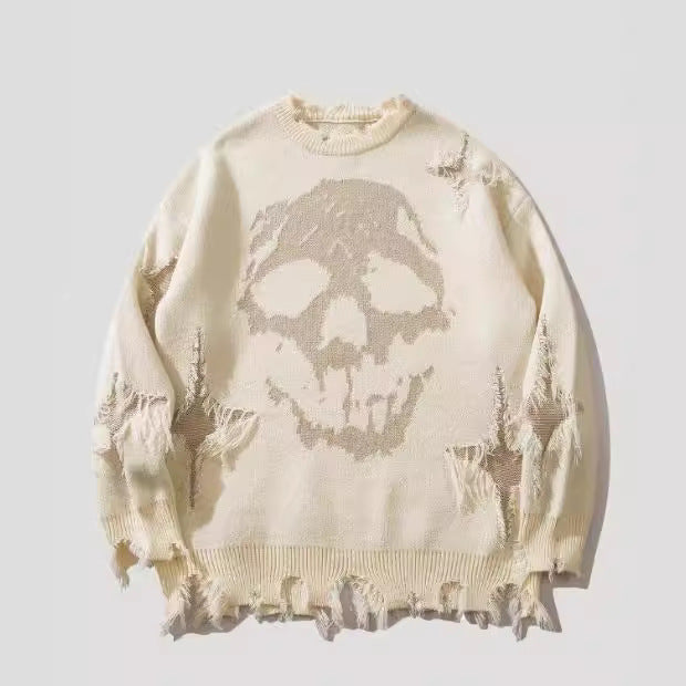 DISTRESSED SKULL KNIT SWEATER