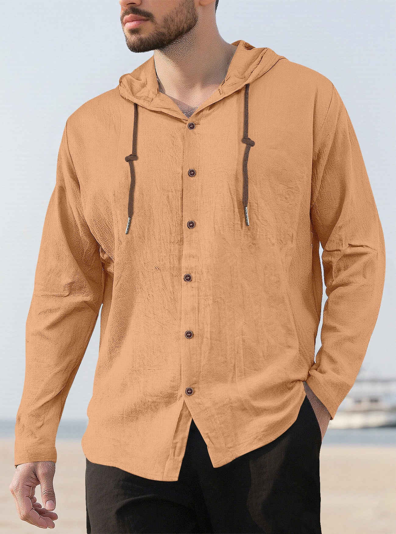 Men’s Lightweight Linen-Blend Hooded Shirt
