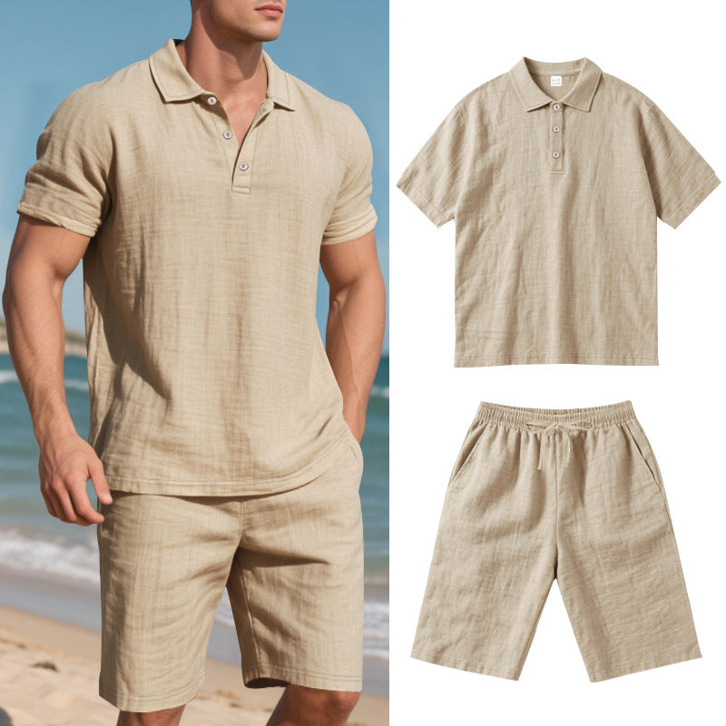 Men’s Linen-Blend Polo Shirt &amp; Shorts Set