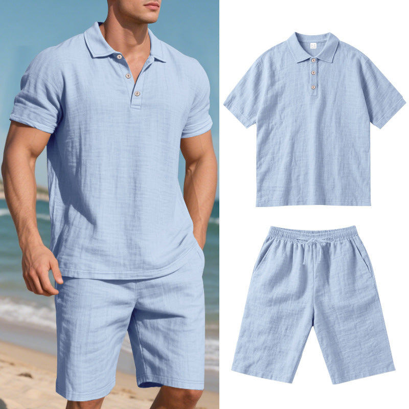 Men’s Linen-Blend Polo Shirt &amp; Shorts Set