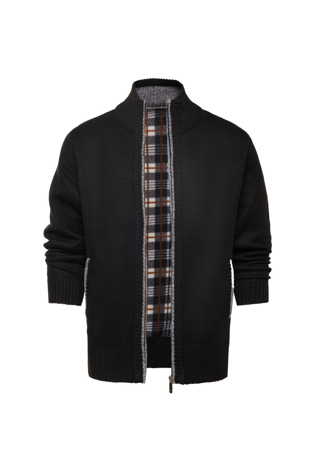 Men’s Plaid-Trim Zip-Up Knit Cardigan