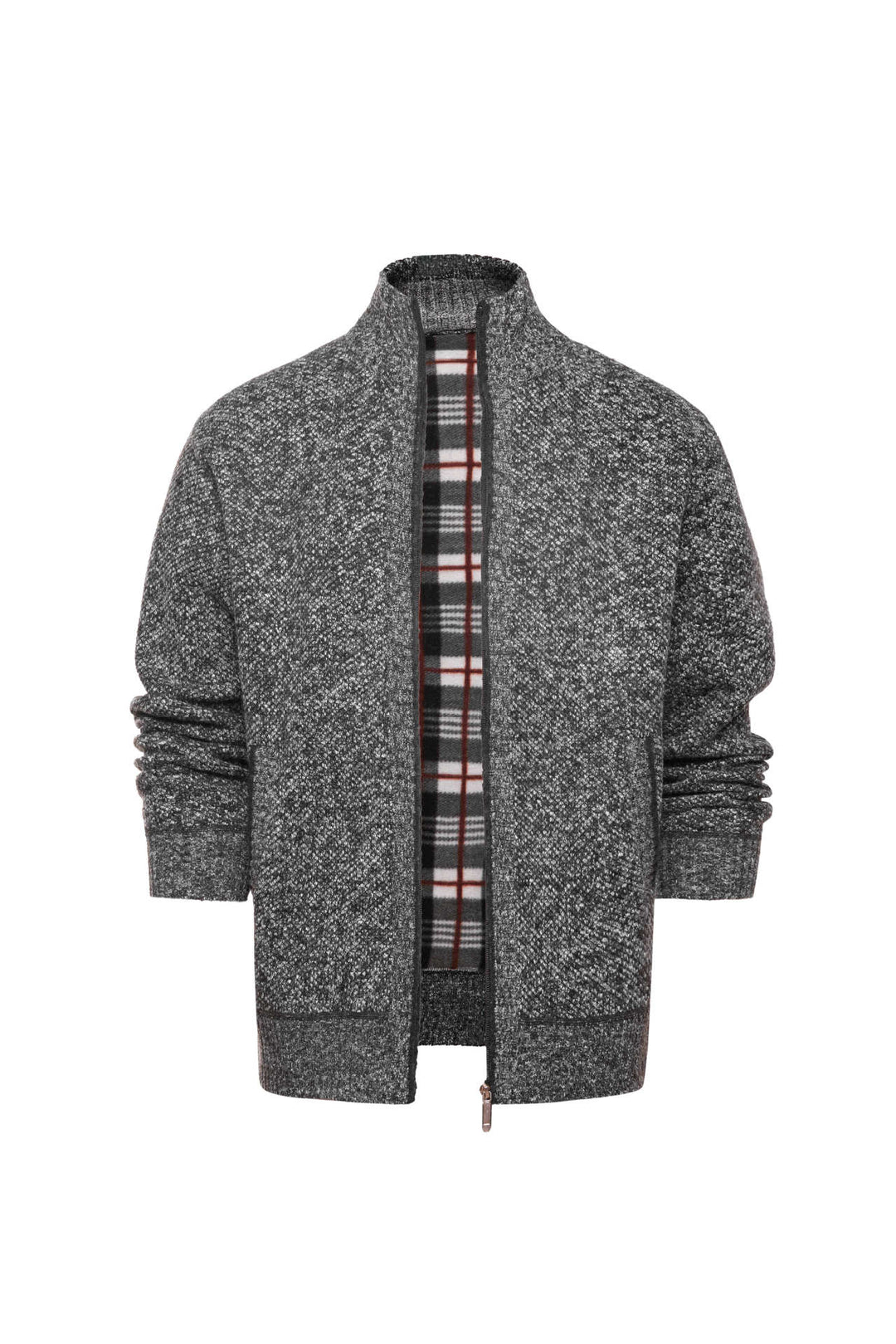 Men’s Plaid-Trim Zip-Up Knit Cardigan