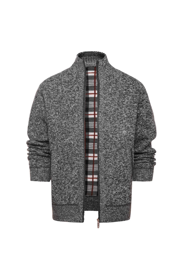 Men’s Plaid-Trim Zip-Up Knit Cardigan