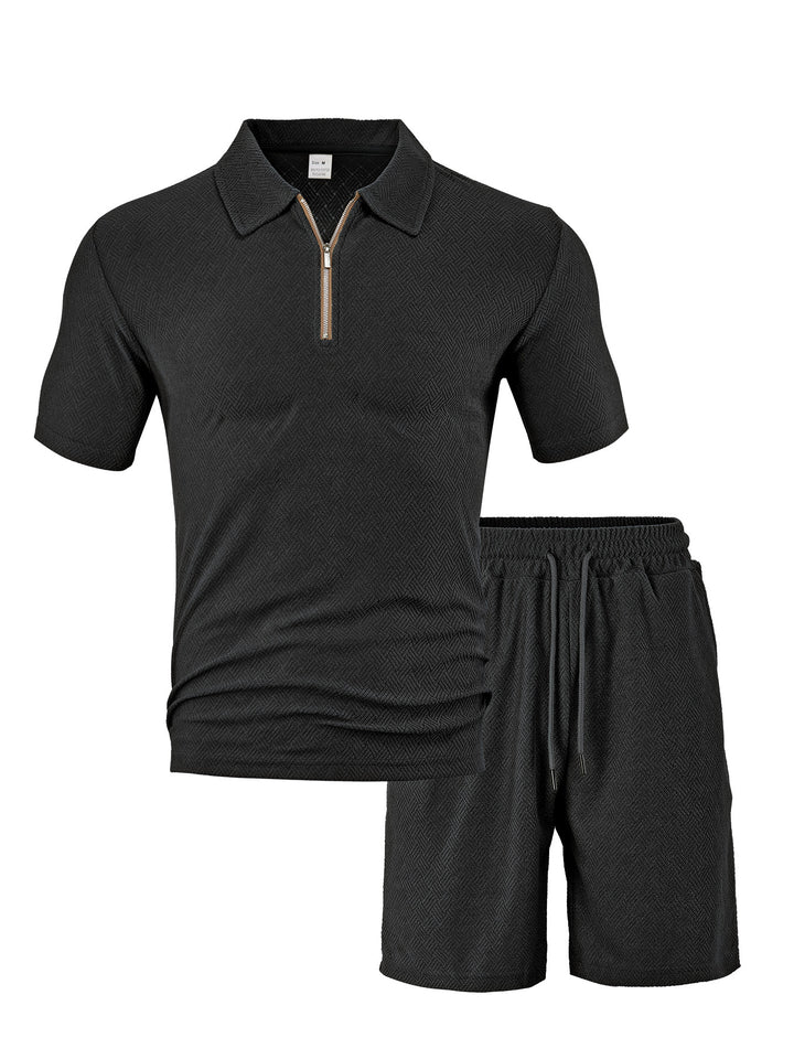 Men’s Textured Zip Polo Short Set