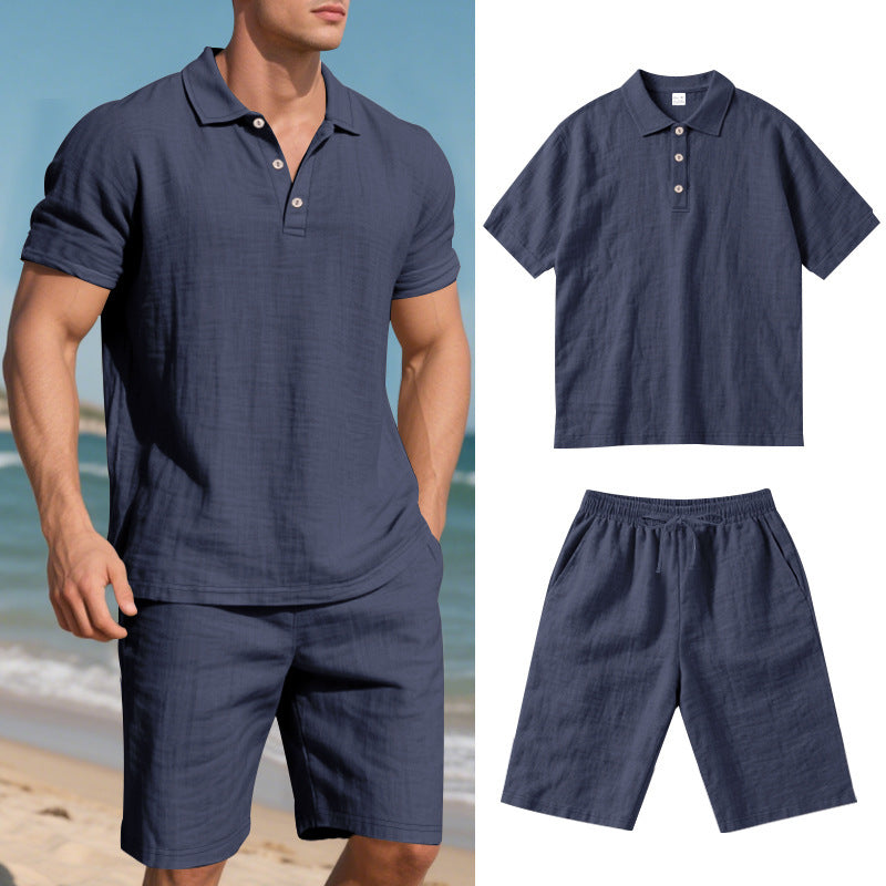 Men’s Linen-Blend Polo Shirt &amp; Shorts Set