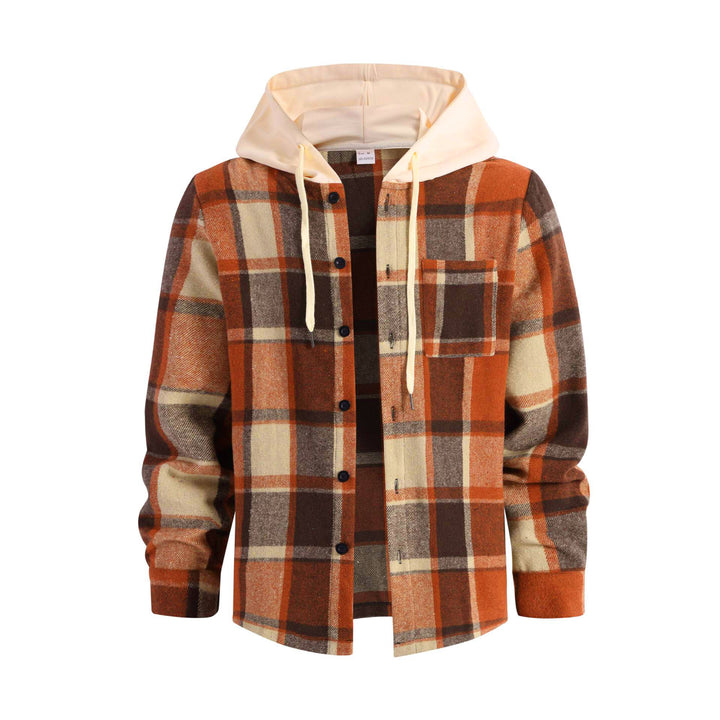 MEN’S HOODED PLAID SHIRT JACKET