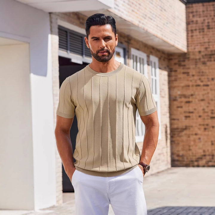 Casual Crewneck Ribbed Pullover Tees