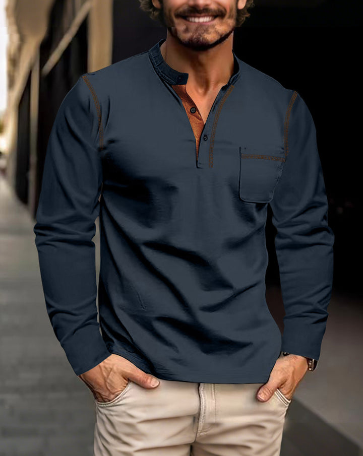 MEN’S CONTRAST-STITCH HENLEY SHIRT