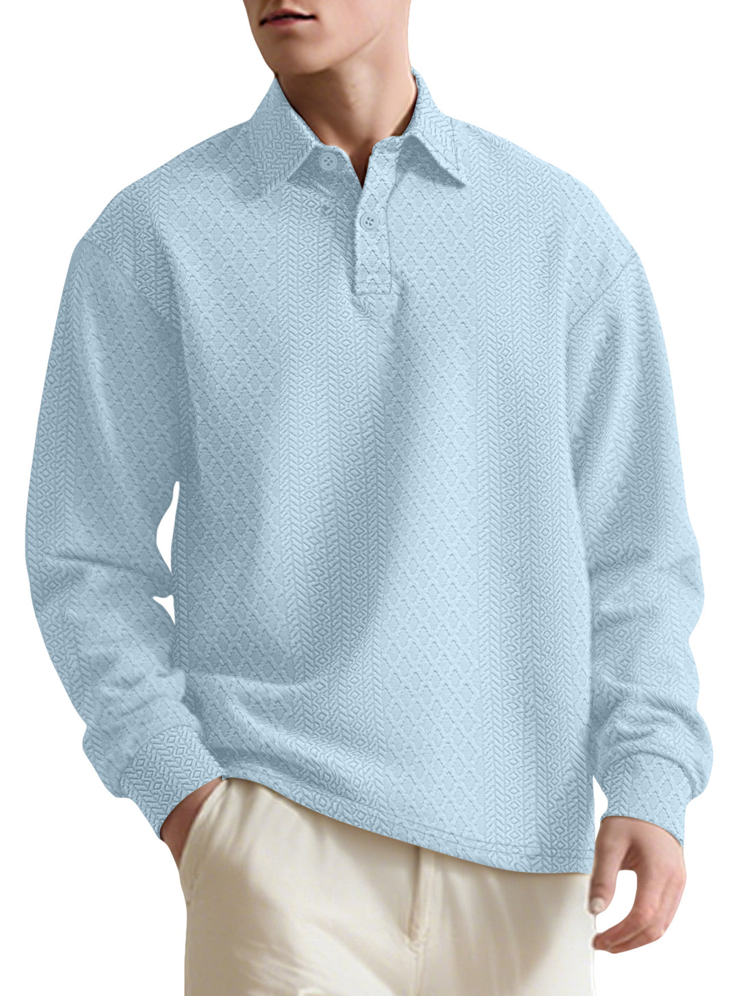 Men’s Textured Jacquard Long-Sleeve Polo