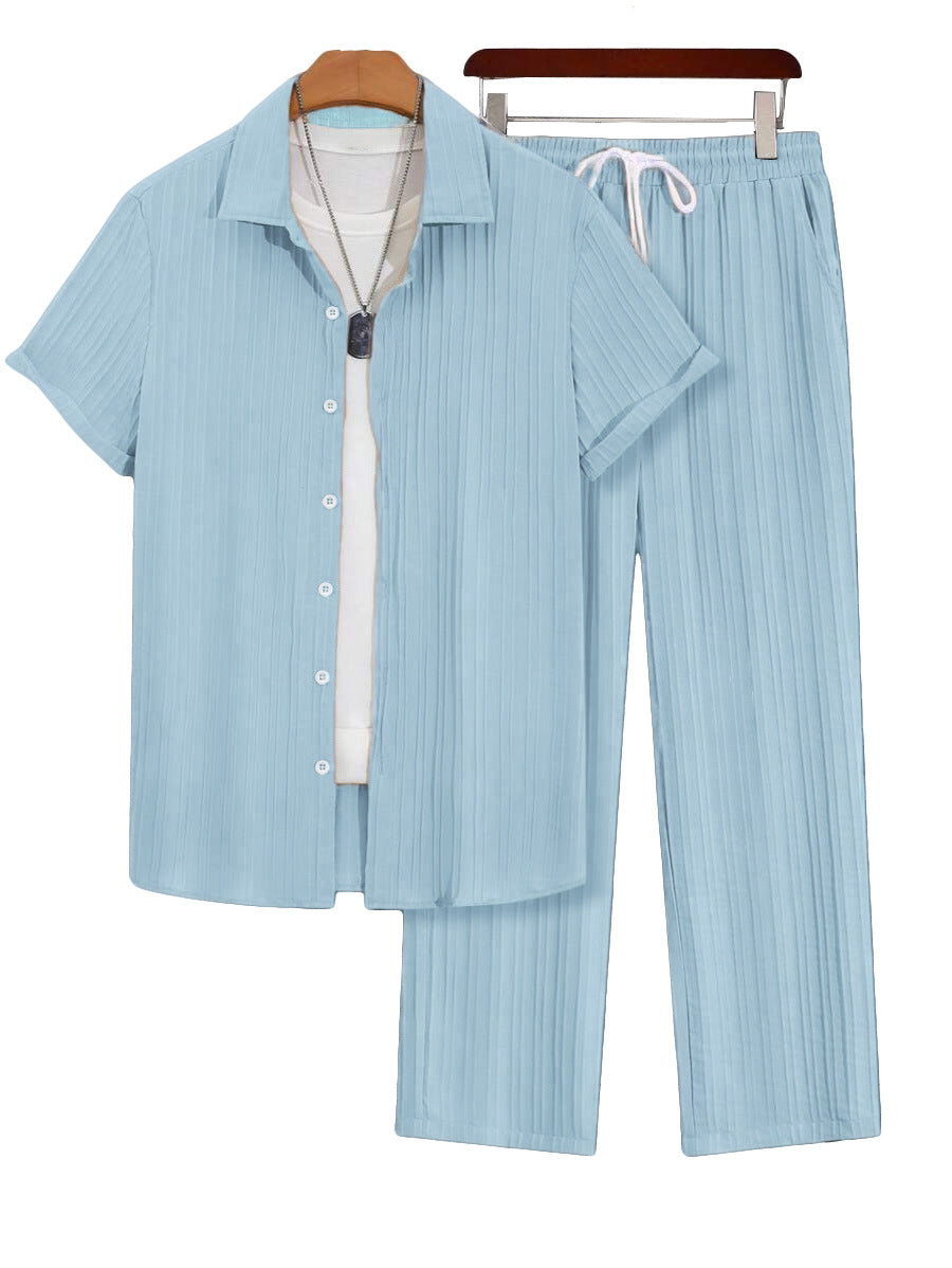 Men’s Ribbed Short-Sleeve Shirt &amp; Pants Set