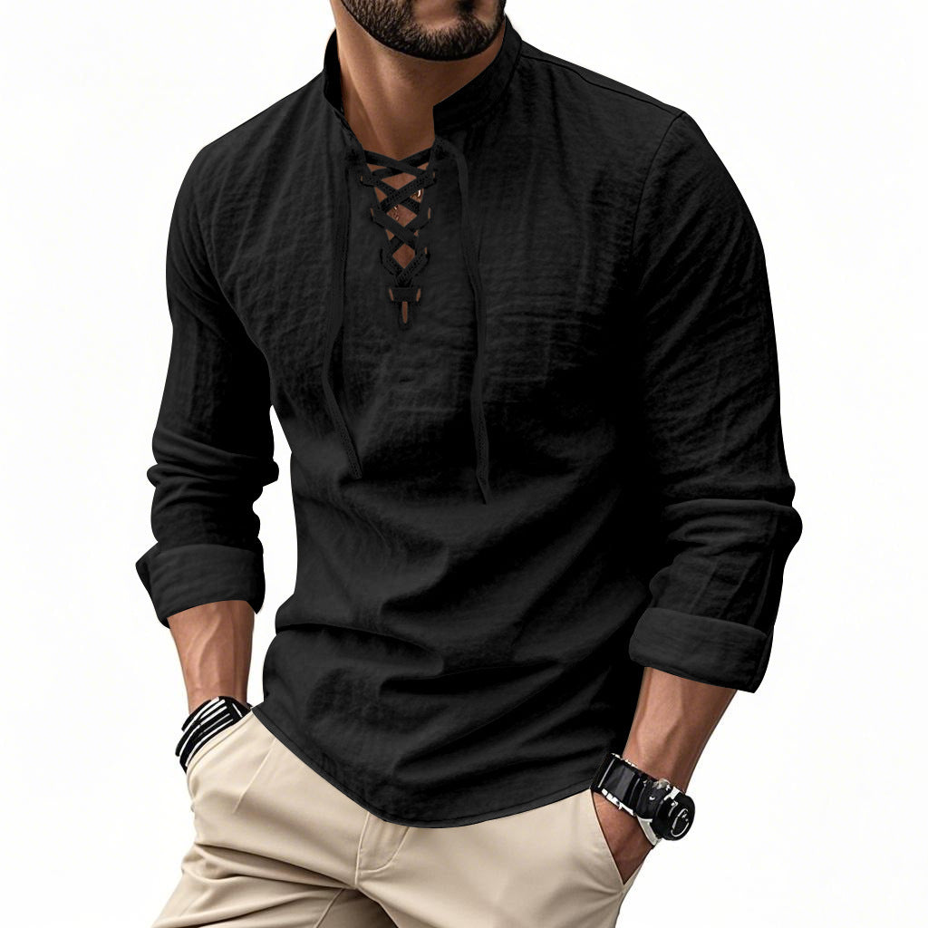 THE ROGUE LACE-UP LINEN SHIRT