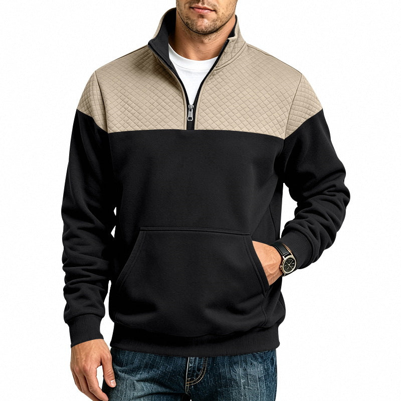 QUILTED COLOR-BLOCK HALF-ZIP SWEATSHIRT