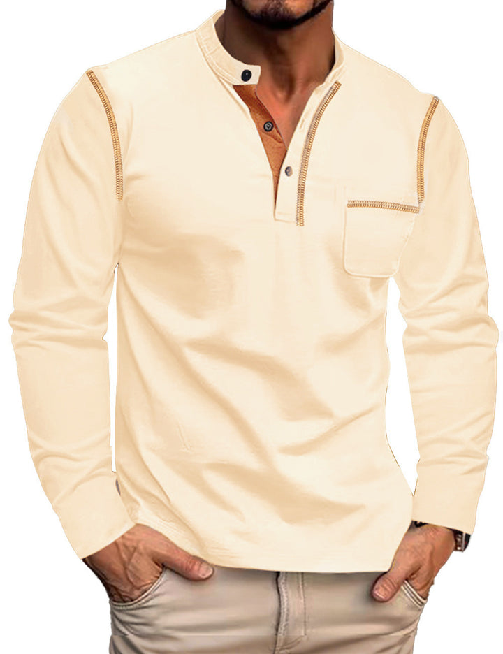 MEN’S CONTRAST-STITCH HENLEY SHIRT
