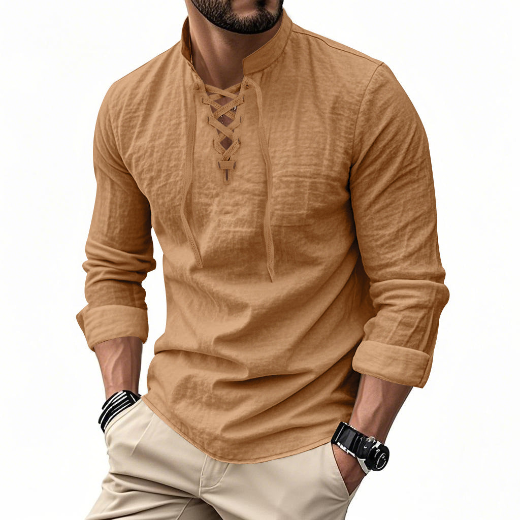 THE ROGUE LACE-UP LINEN SHIRT