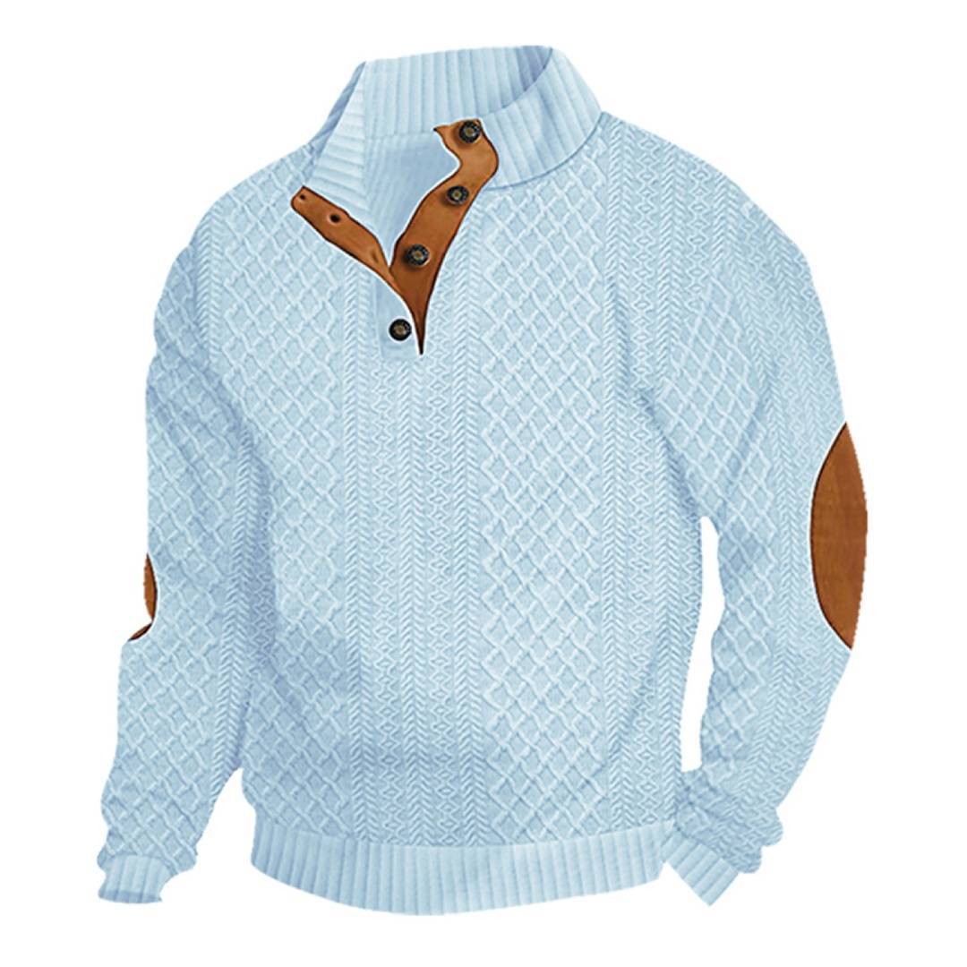 Men’s Cable-Knit Button Mock Neck Sweater