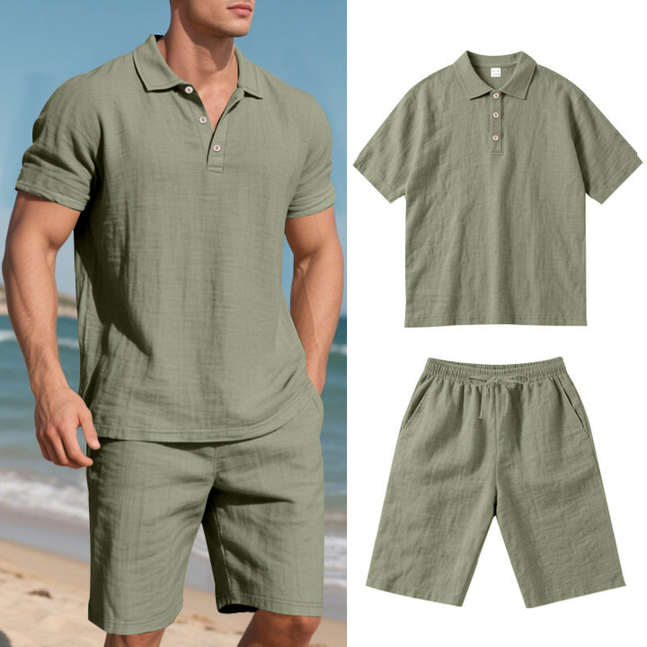 Men’s Linen-Blend Polo Shirt &amp; Shorts Set