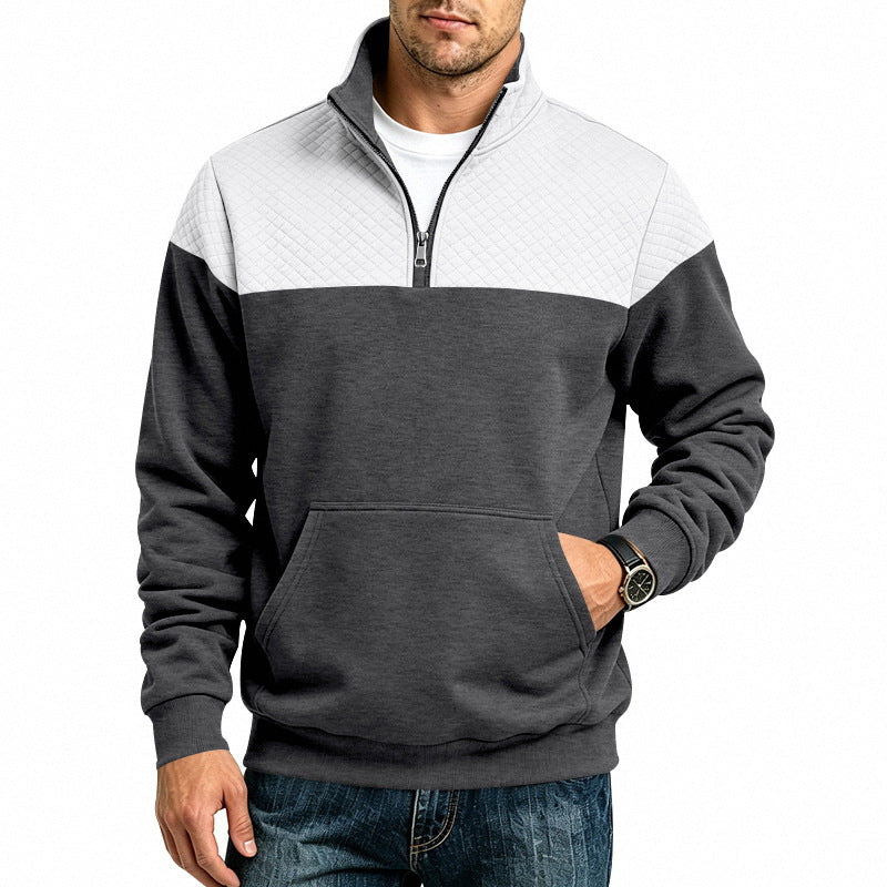 QUILTED COLOR-BLOCK HALF-ZIP SWEATSHIRT