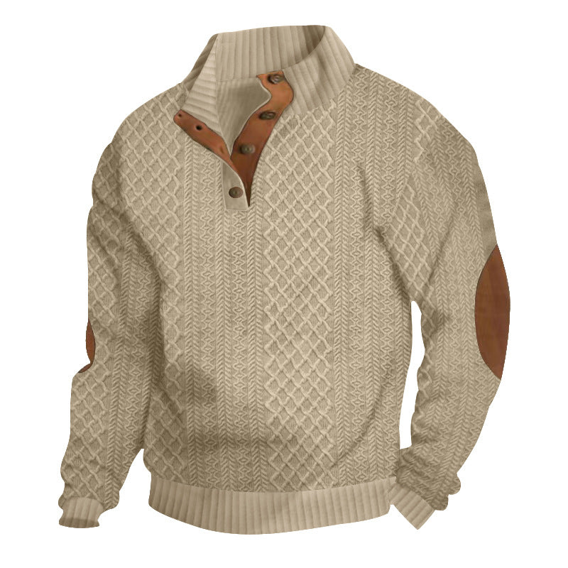 Men’s Cable-Knit Button Mock Neck Sweater