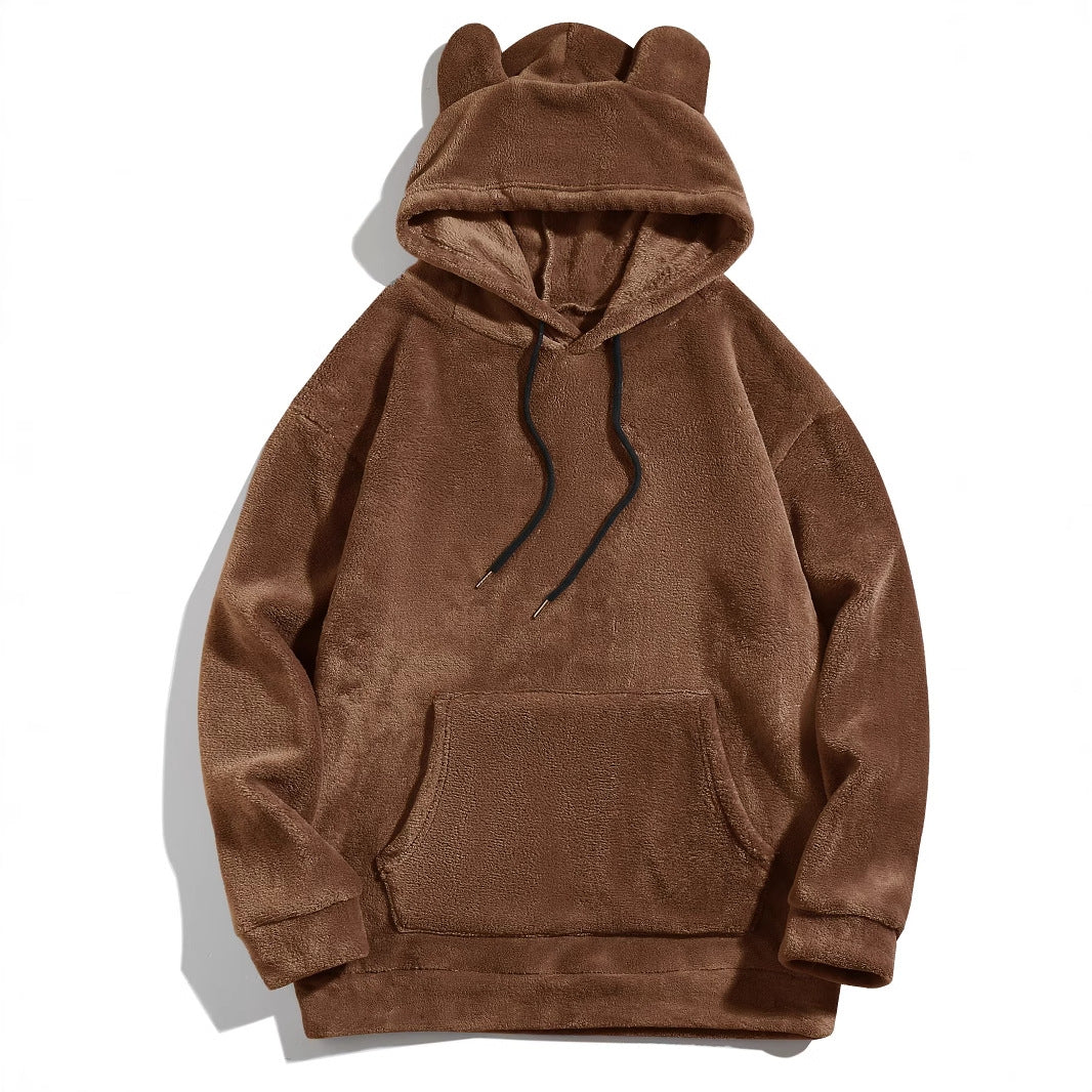 Men’s Cozy Bear-Ear Fleece Pullover Hoodie