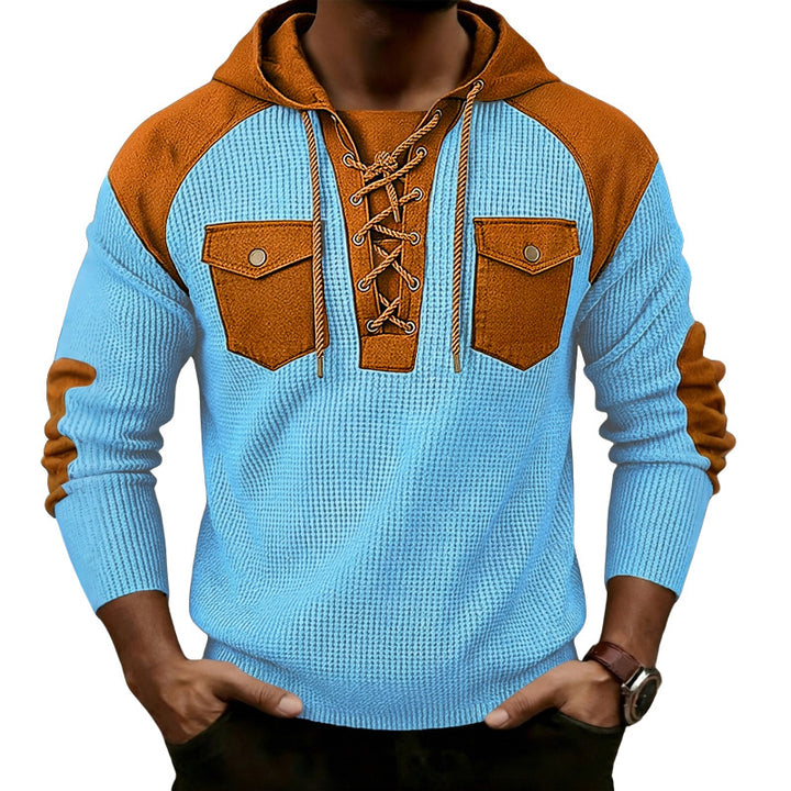 Men’s Rugged Lace-Up Colorblock Hoodie