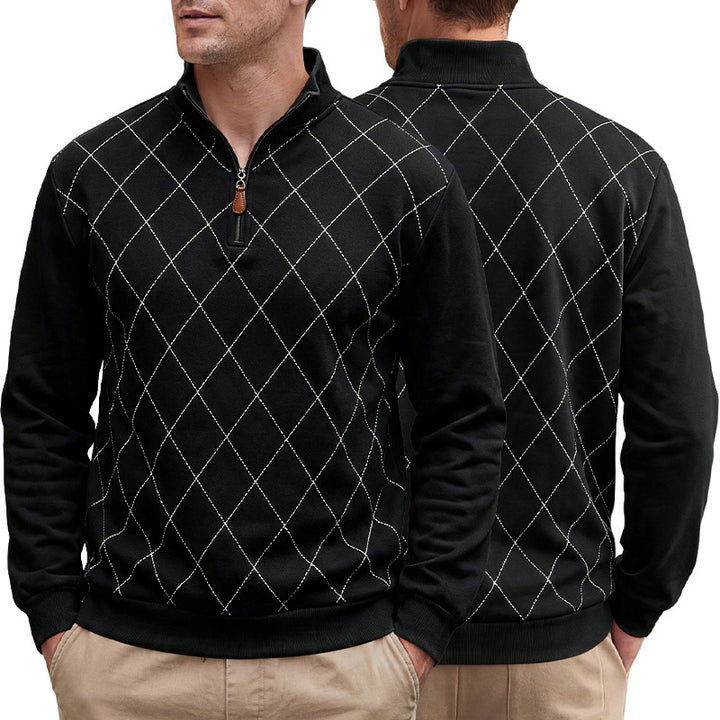 MEN’S ARGYLE QUARTER-ZIP PULLOVER