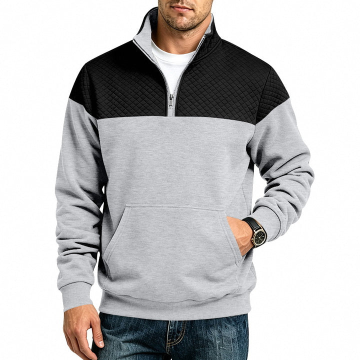 QUILTED COLOR-BLOCK HALF-ZIP SWEATSHIRT