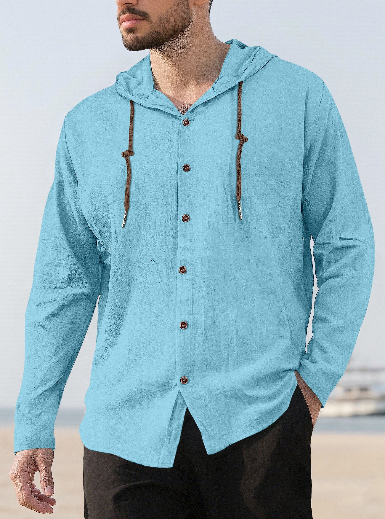 Men’s Lightweight Linen-Blend Hooded Shirt