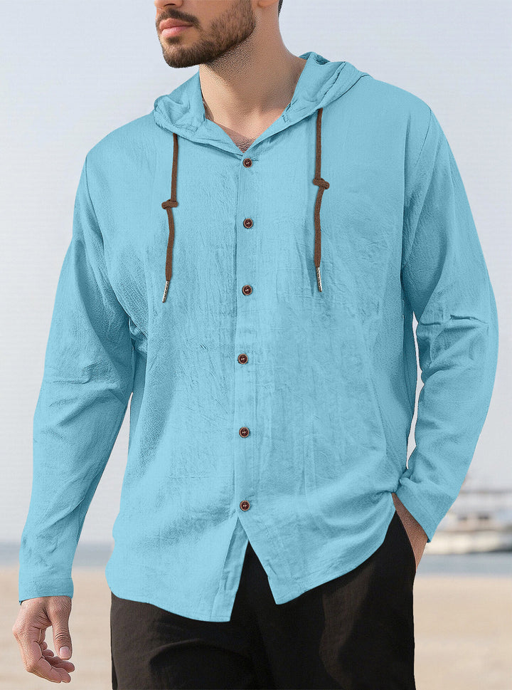 Men’s Lightweight Linen-Blend Hooded Shirt