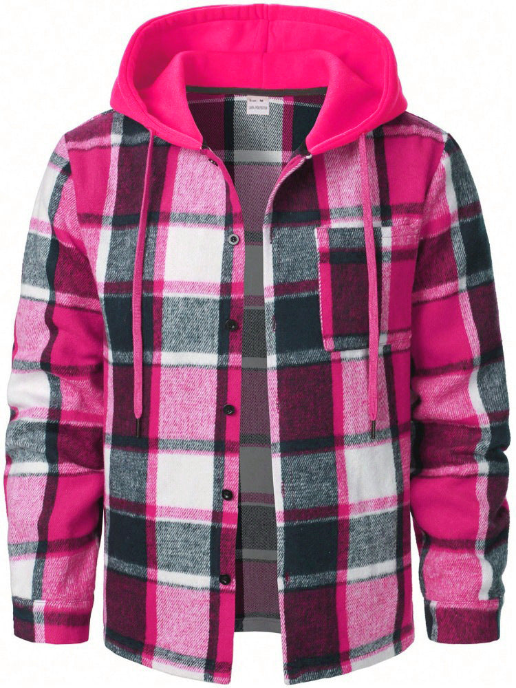 MEN’S HOODED PLAID SHIRT JACKET