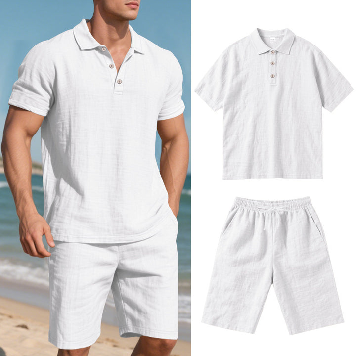 Men’s Linen-Blend Polo Shirt &amp; Shorts Set