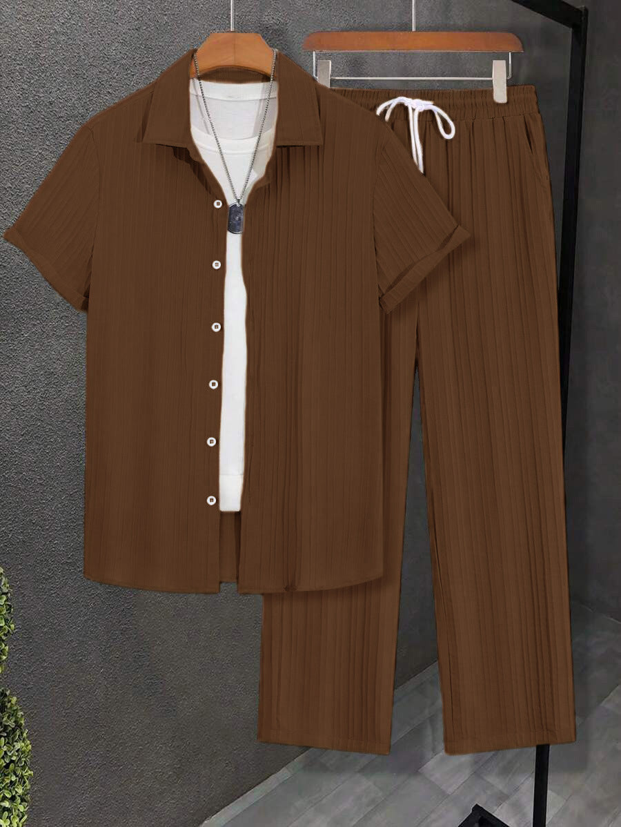 Men’s Ribbed Short-Sleeve Shirt &amp; Pants Set