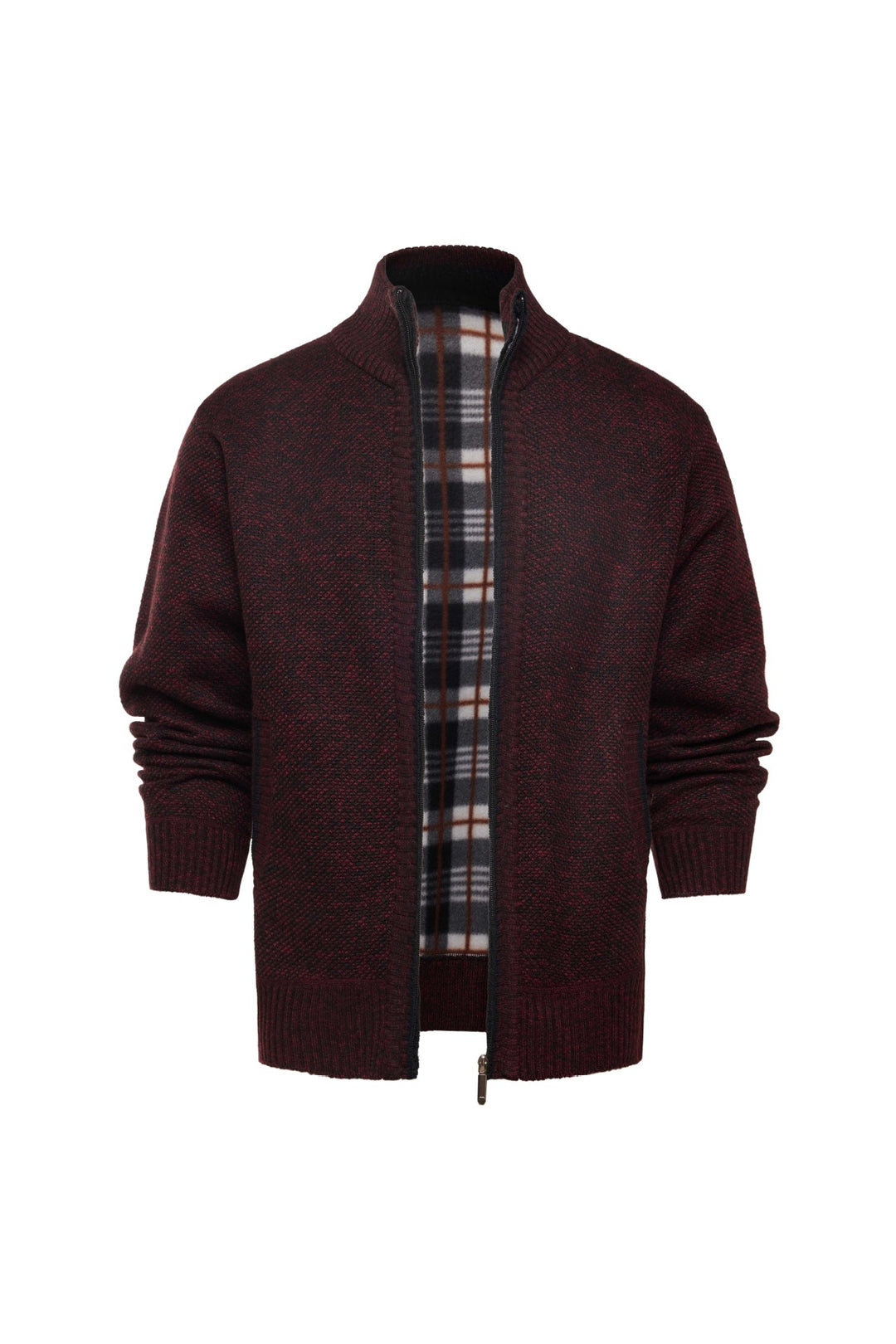 Men’s Plaid-Trim Zip-Up Knit Cardigan