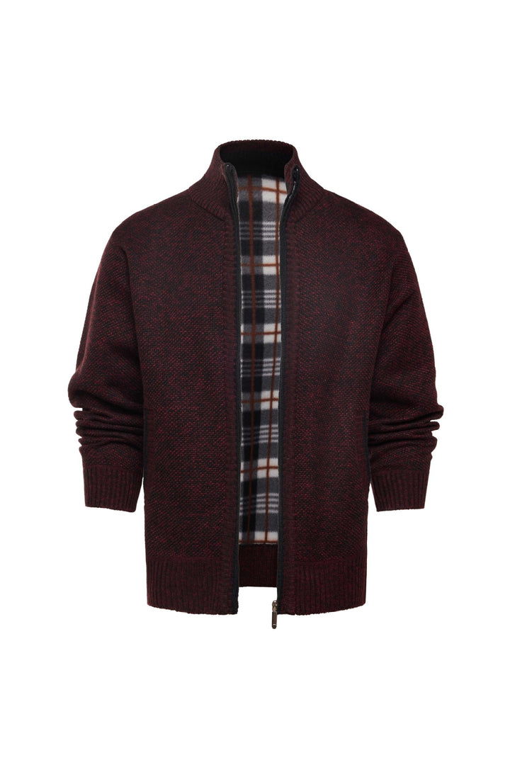 Men’s Plaid-Trim Zip-Up Knit Cardigan