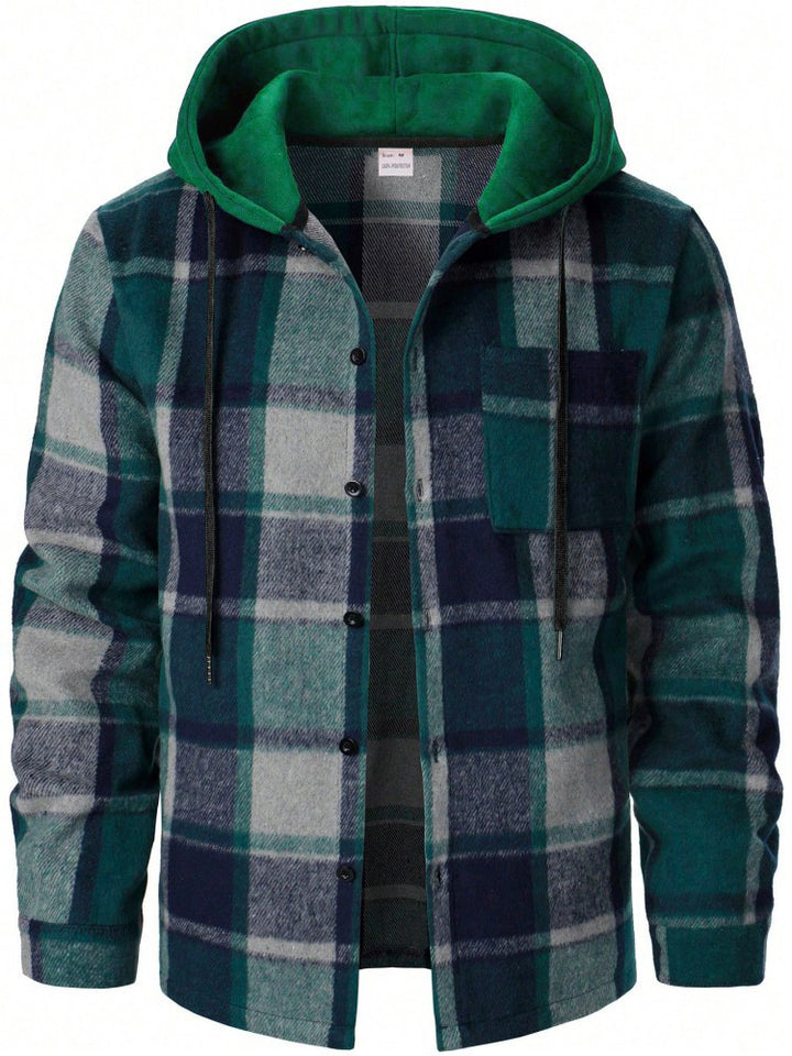 MEN’S HOODED PLAID SHIRT JACKET