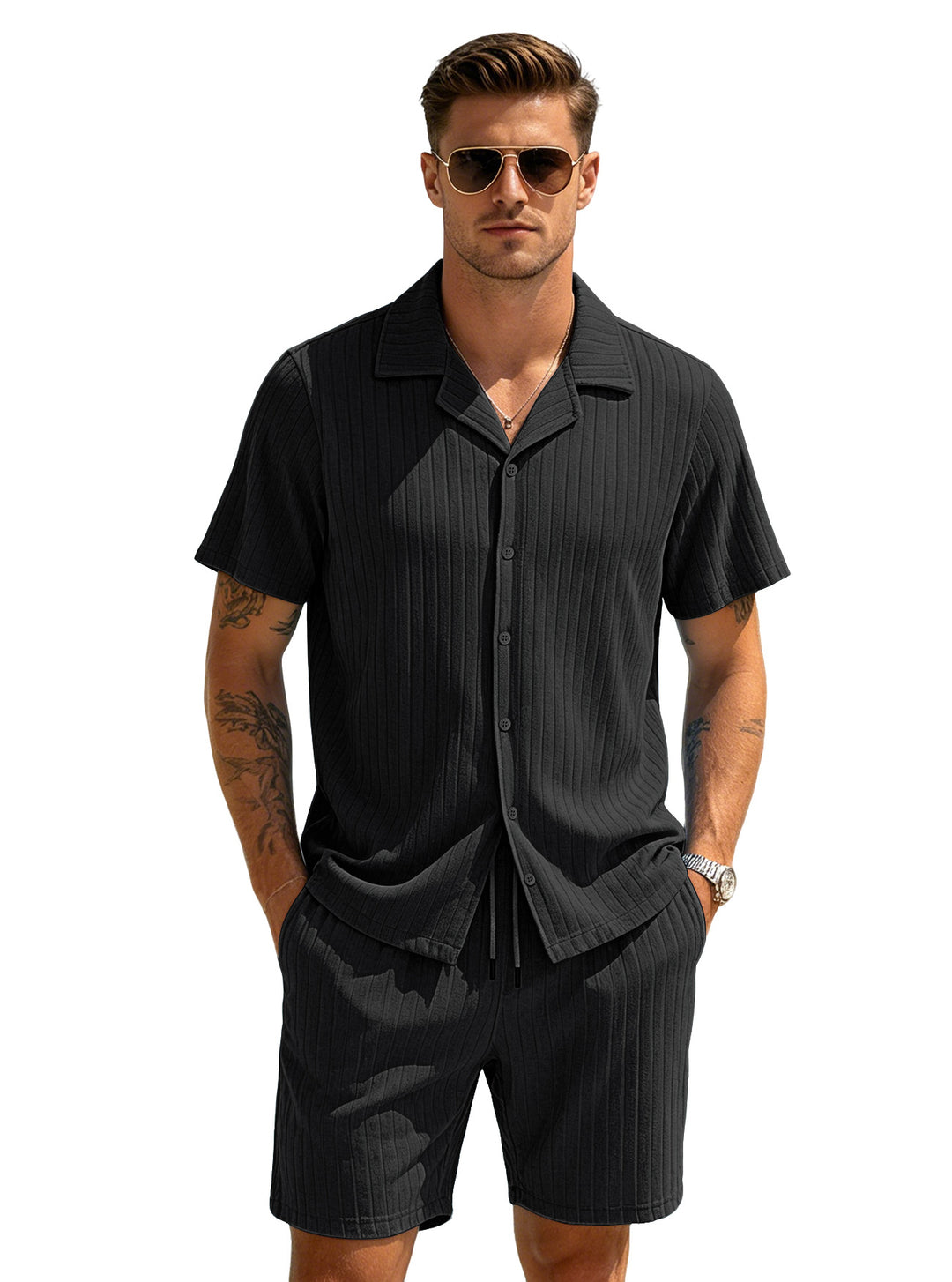 Men’s Textured Resort Shirt &amp; Shorts Set