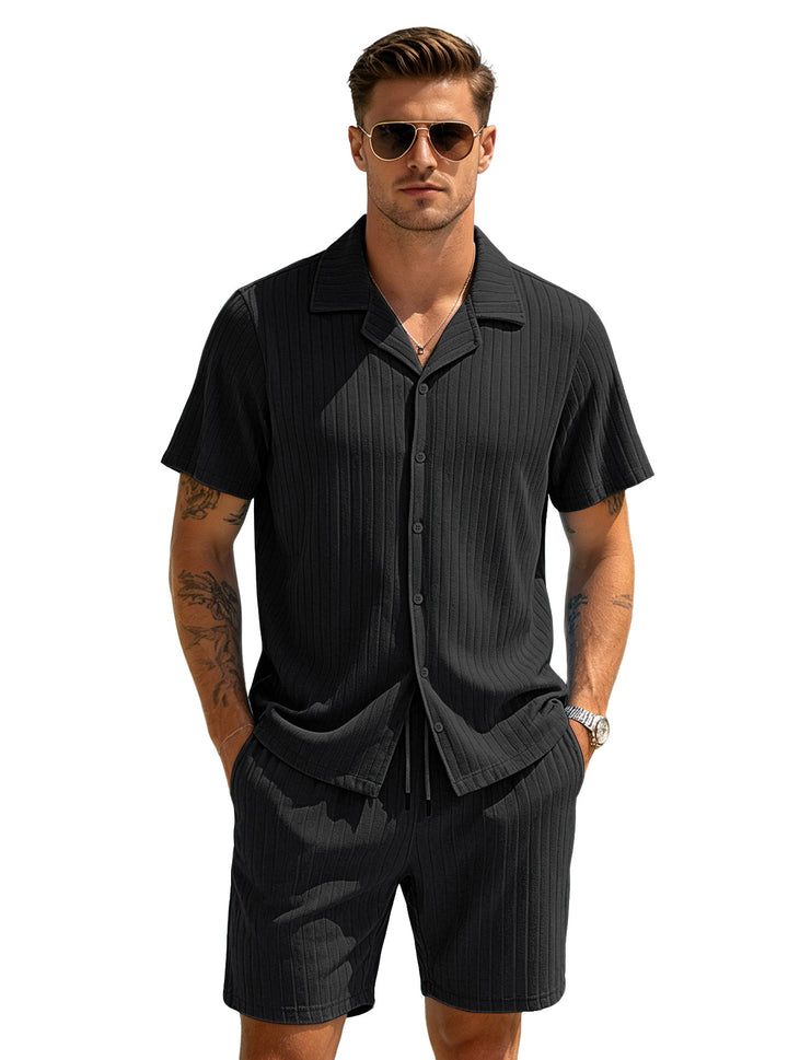 Men’s Textured Resort Shirt &amp; Shorts Set