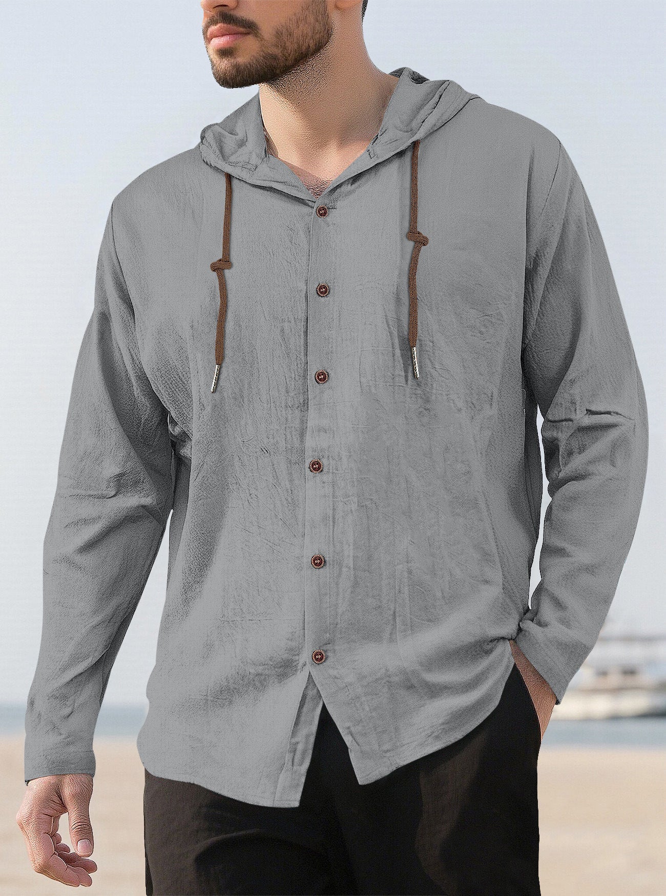 Men’s Lightweight Linen-Blend Hooded Shirt