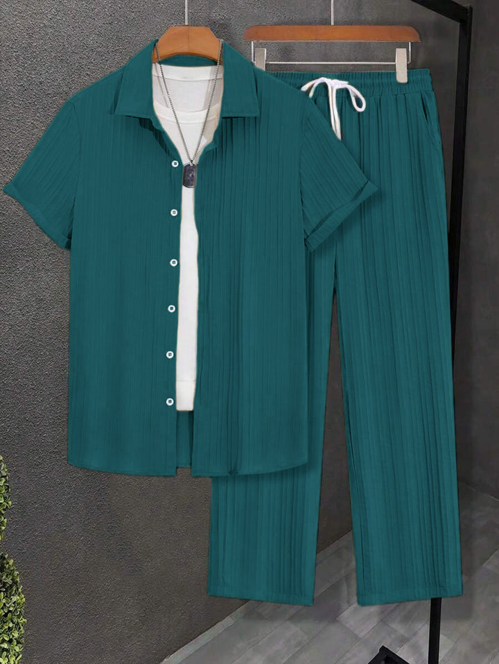 Men’s Ribbed Short-Sleeve Shirt &amp; Pants Set