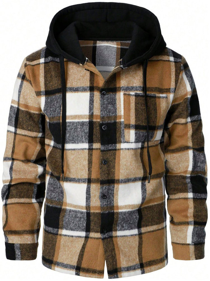 MEN’S HOODED PLAID SHIRT JACKET