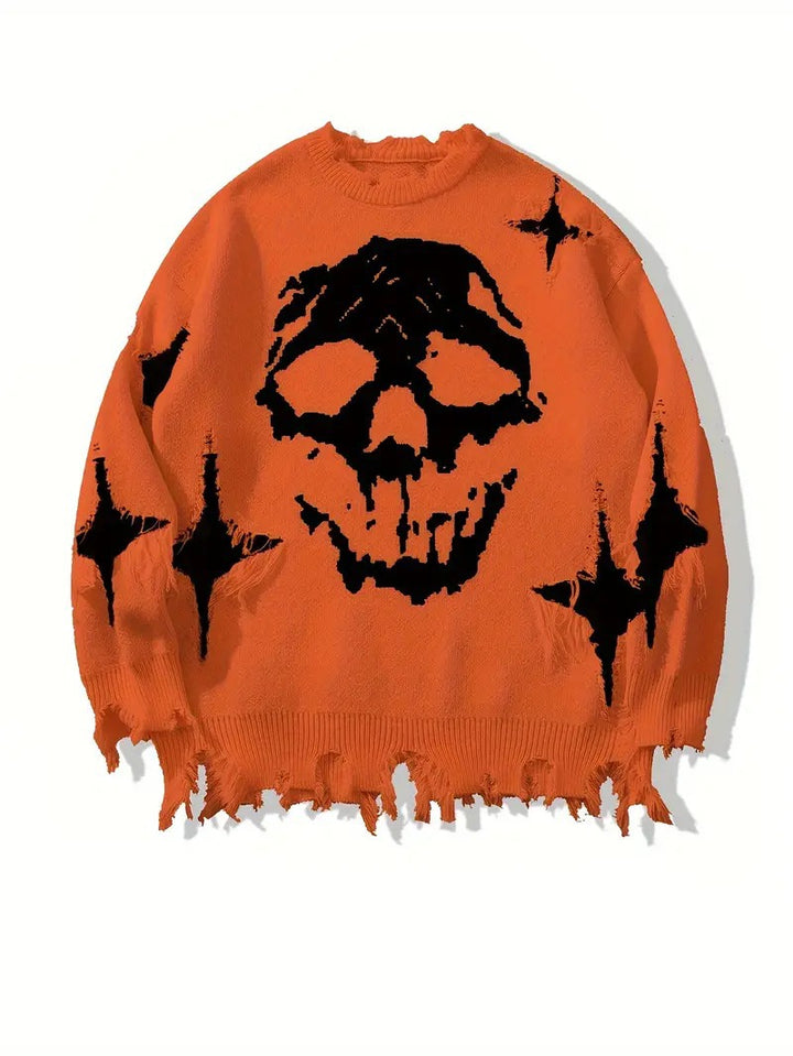DISTRESSED SKULL KNIT SWEATER