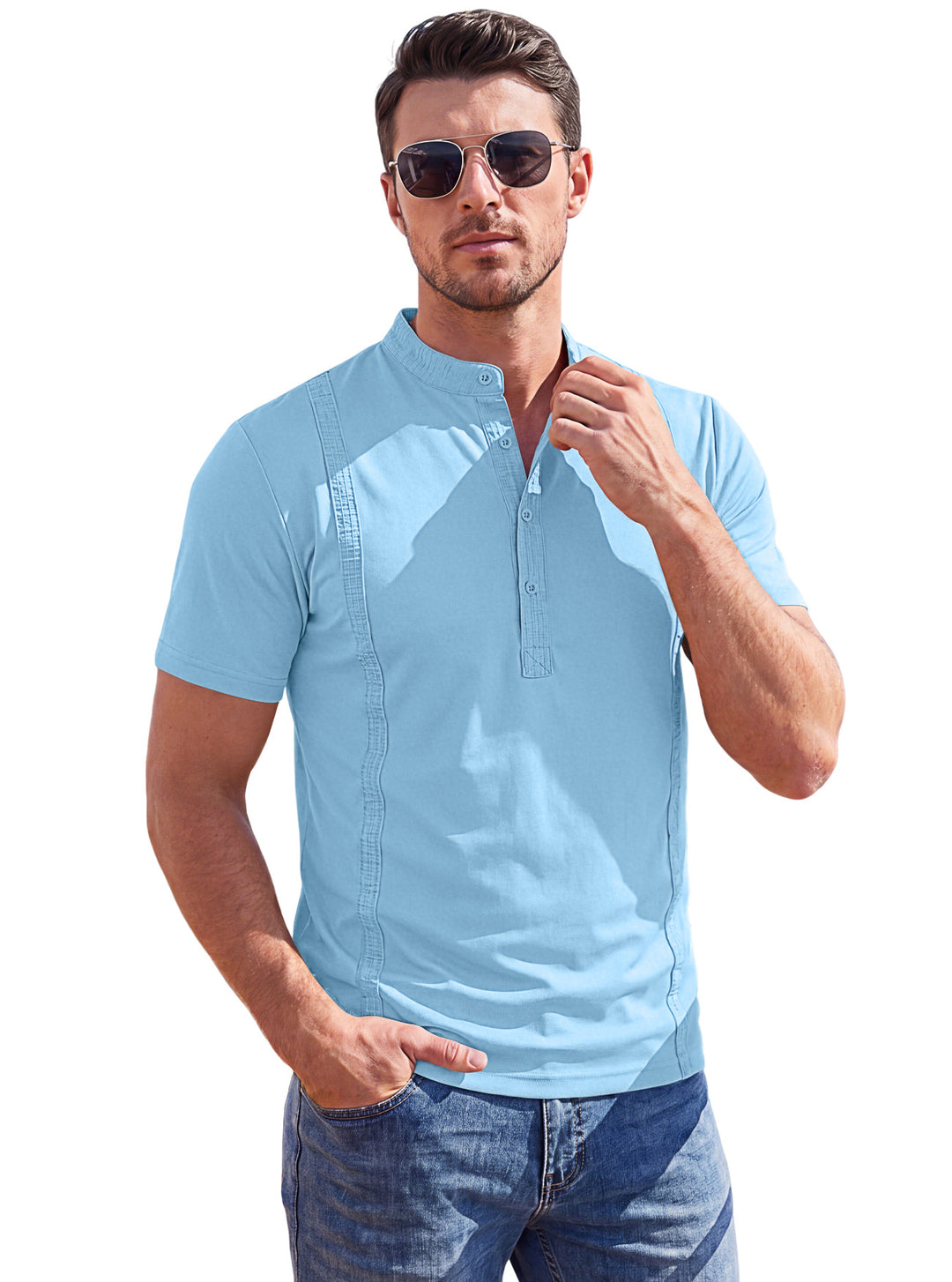Men’s Stand-Collar Short-Sleeve Henley