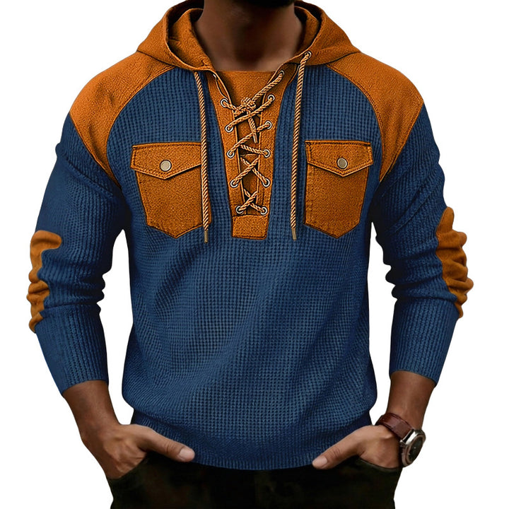Men’s Rugged Lace-Up Colorblock Hoodie