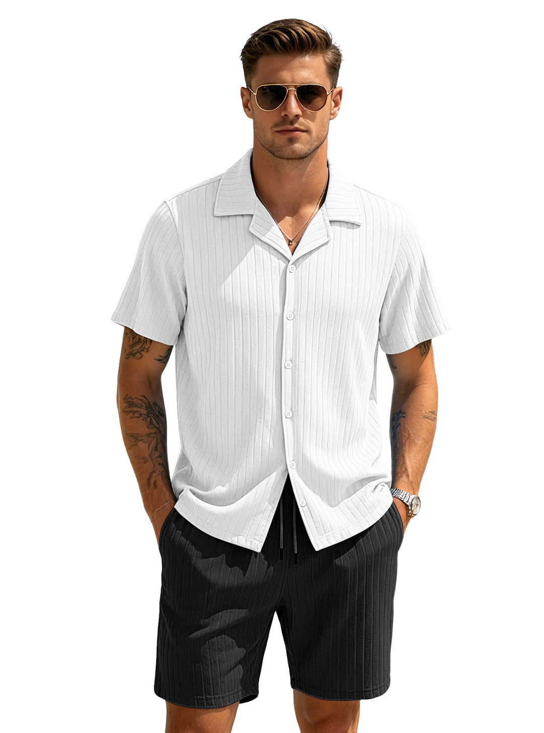 Men’s Textured Resort Shirt &amp; Shorts Set