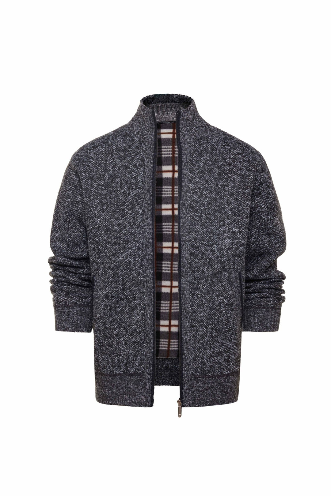 Men’s Plaid-Trim Zip-Up Knit Cardigan