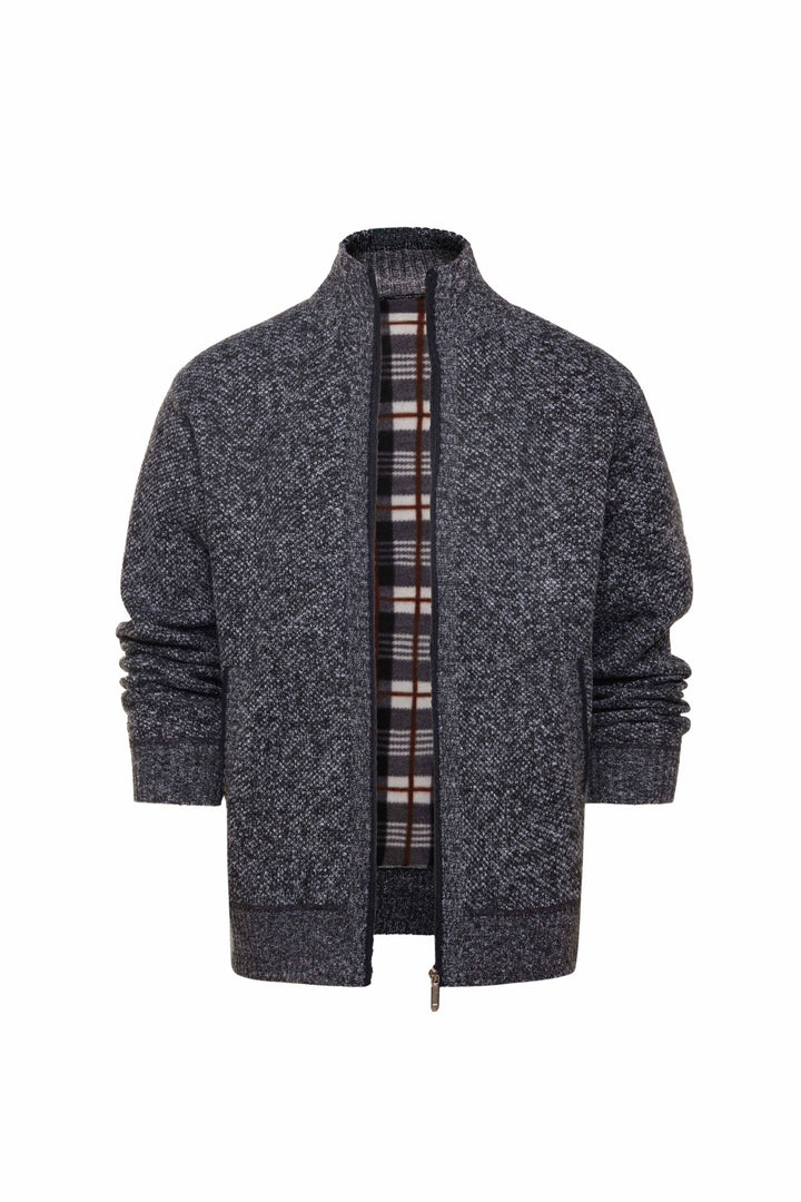 Men’s Plaid-Trim Zip-Up Knit Cardigan
