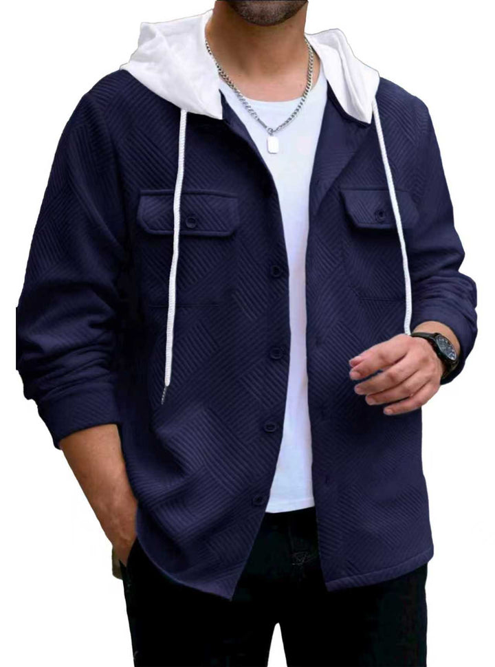 MEN’S CONTRAST HOODED SHIRT JACKET