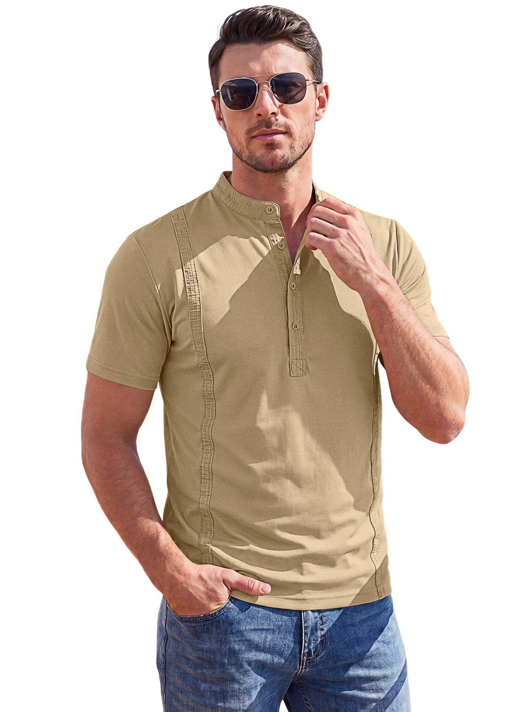 Men’s Stand-Collar Short-Sleeve Henley