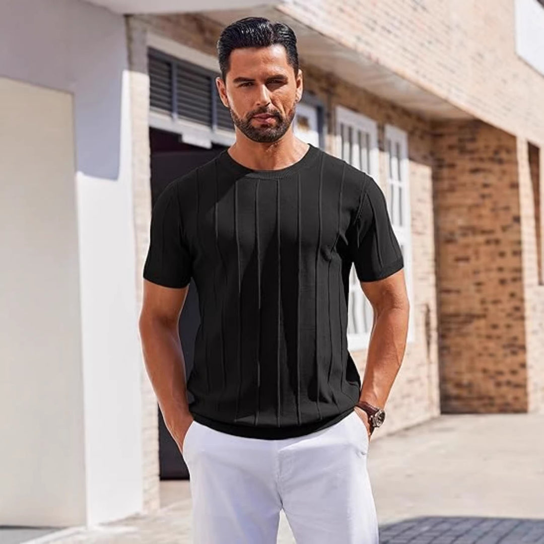 Casual Crewneck Ribbed Pullover Tees