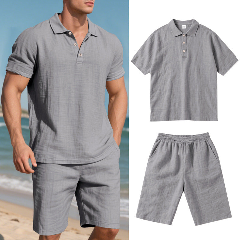 Men’s Linen-Blend Polo Shirt &amp; Shorts Set