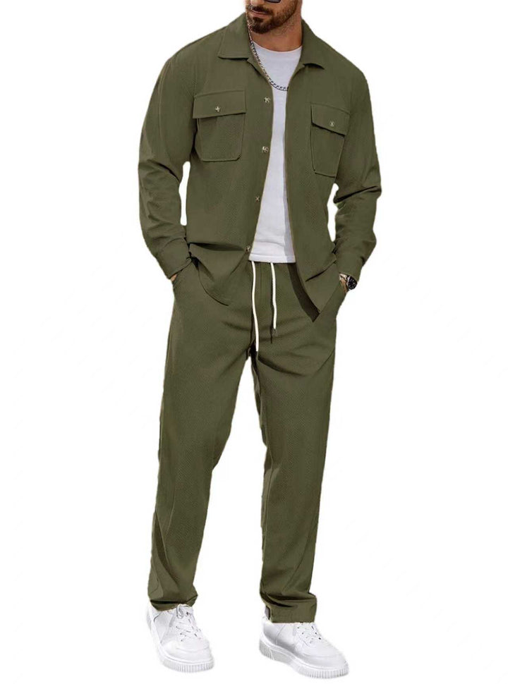 Men’s Textured Utility Shirt &amp; Drawstring Pants Set